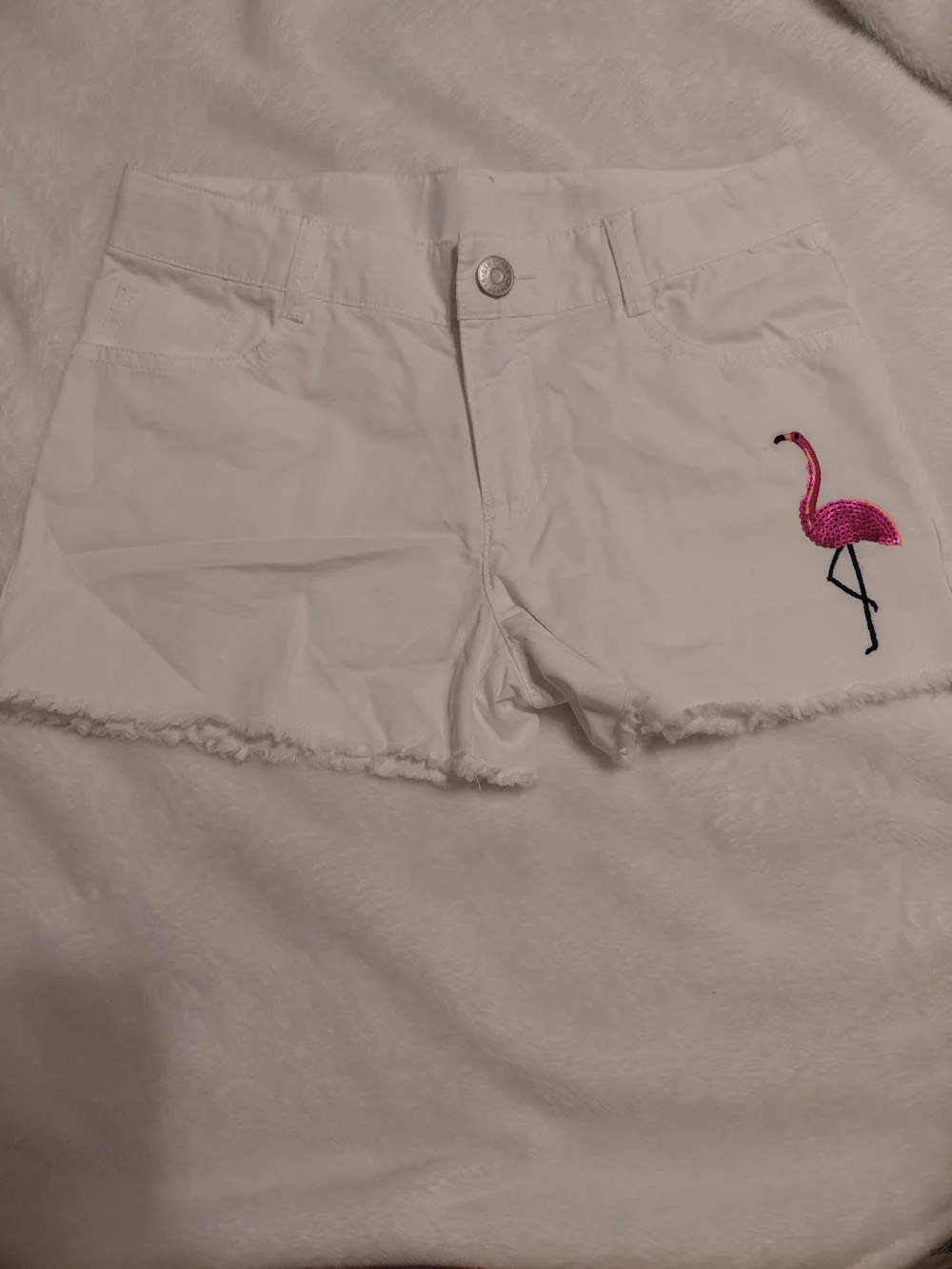 Gymboree White Denim Shorts with Pink Flamingo Embroidery